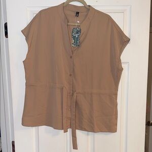 Casual Tan Button-Down Shirt for Women